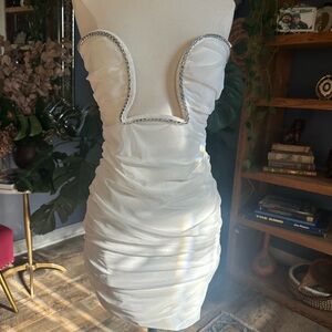 AKIRA Cream Strapless Dress with Rhinestone Accents